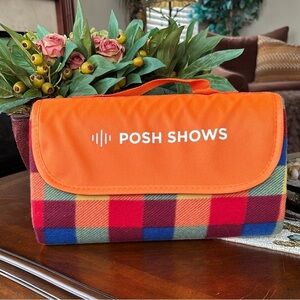 Brand New Poshmark Posh Shows Colorful Plaid Beach Blanket Water Resistant Back